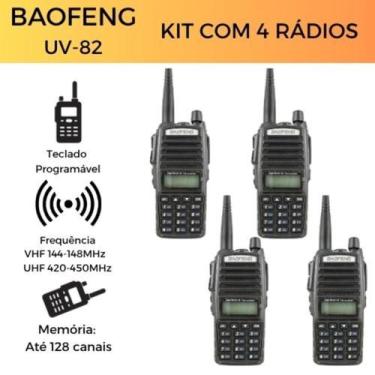 Imagem de KIT 4 Rádio Baofeng UV-82  Antena de Alto Desempenho + Bateria recarre