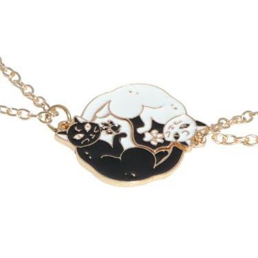 Imagem de Saalort Colar Best Friends para 2, pingente de gato preto e branco matchig 2 peças Yin Yang BFF joia presente para casal, Medium, Zinco, Zircônia cúbica