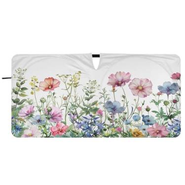 Imagem de Blueangle Para-brisa de jardim de verão em aquarela - 157,5 cm x 81,32 cm dobrável para janela dianteira do carro bloqueia raios UV viseira de sol (120)