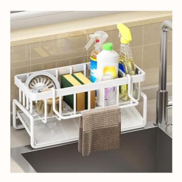 Imagem de HGTRH Organizador de pia, organizador de cozinha suporte de esponja com bandeja de drenagem automática e suporte de pano para cozinha e banheiro branco