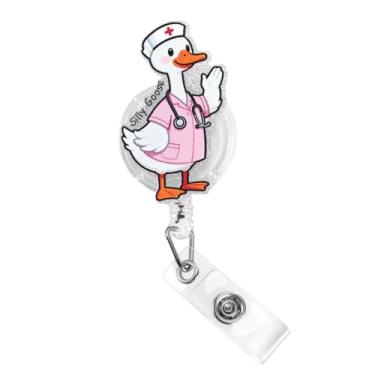 Imagem de Carretel de crachá de enfermeira – Suporte de crachá retrátil fofo, carretel de crachá engraçado para enfermeiros, estudantes de enfermagem e equipe médica – Carretel de crachá durável para uso