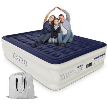 Imagem de KNZZO Colchão de ar Queen com bomba embutida, colchão inflável com parte superior flocada macia, colchão inflável à prova de vazamento, cama de ar dobrável à prova d'água para casa, convidados