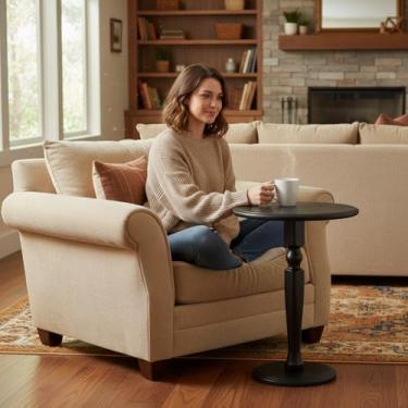 Imagem de Wayshome Mesa lateral redonda de madeira maciça, mesa de bebida pequena para lugares pequenos, mesa de destaque com pedestal estável para sala de estar, quarto, cantos e berçário (preto, 40 cm P x 40