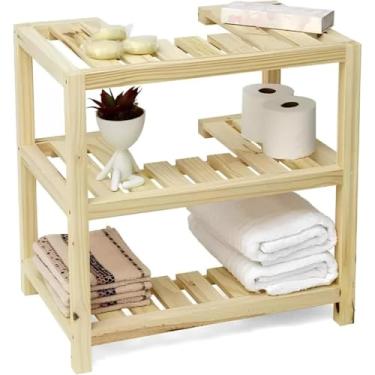 Imagem de Gabinete Estante Armário Para Banheiro Pia Coluna Madeira Com 3 Prateleiras