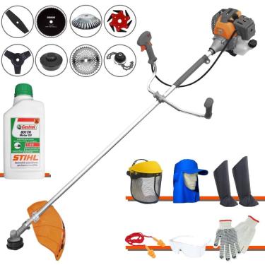 Imagem de Roçadeira Tekna RL520P 2HP 52cc + Facas 2 Pontas, 3 Pontas, 6 Pontas, 40 Dentes, 80 Dentes, Trimmer, Carretel e Escova + EPI + ÓLEO STIHL 2T
