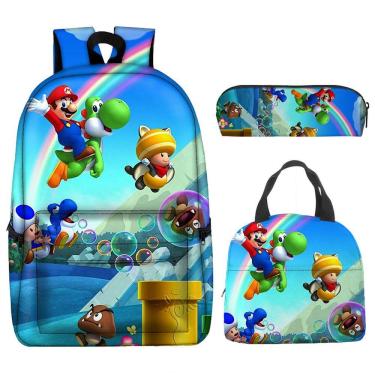 Imagem de Conjunto de mochilas Marios Bros Cartoon Kids School com lancheira