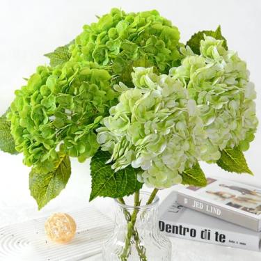 Imagem de ASTRYAS 4 flores artificiais de hortênsia verde, flores artificiais de 53 cm de toque real e 4 borboletas para decoração de hortênsias, arranjos florais para decoração de mesa de centro de mesa