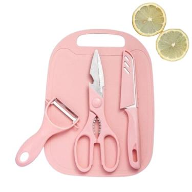 Imagem de Conjunto 4 Peças de Utensílios de Cozinha, Faca, Tesoura, Descascador, Tábua de Corte, Aço Inoxidável, Sortido