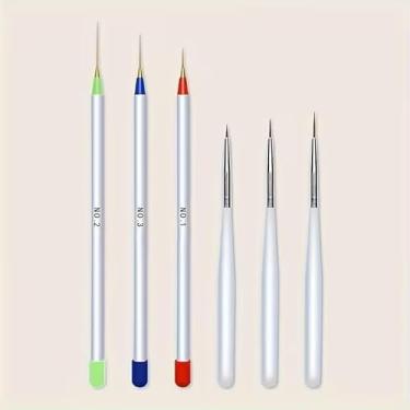 Imagem de 6 peças de linhas de desenho, canetas de pintura, canetas de unhas finas, pincel de acrílico branco para arte de unhas