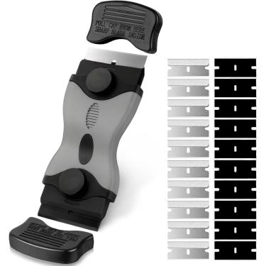 Imagem de Raspador de lâmina de barbear, ferramenta raspadora 2 em 1 com 10 lâminas de plástico e 10 lâminas de metal, raspador multiuso de limpeza para decalques, adesivos, etiquetas, calafetagem, adesivo