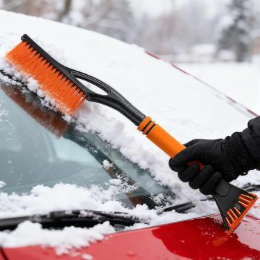 Imagem de Raspador de gelo com escova, com uma lâmina de limpador de janela removível, para remoção de gelo automotivo e neve - laranja