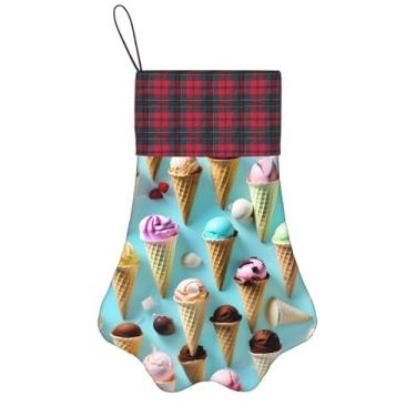 Imagem de SKKNT Meias de Natal com estampa de cones de sorvete, animais de estimação, decoração de Natal, cães, gatos, árvores, doces, presente, conveniente