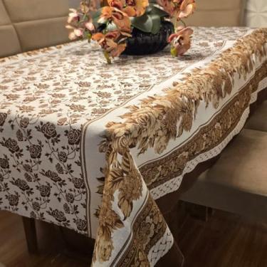 Imagem de Toalha de Mesa de Linhão Elegante e Durável - 4 6 ou 8 Lugares Tecido Sofisticado e Resistente (Marrom Floral,4 Lugares)