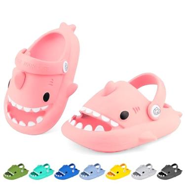 Imagem de LUYOO Chinelos infantis com nuvem de tubarão | Sandálias para meninos e meninas | Chinelos de praia infantis | Chinelo de peixe juvenil para banho de piscina, (alça) rosa, 30-31