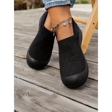 Imagem de Sapatos rasos com sensação de descalço para homens e mulheres, tênis sem cadarço para caminhada confortável, sapatos preguiçosos, sola plana, leve, casual, feminino, sapatos únicos pretos, Preto, 36