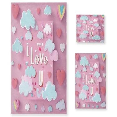 Imagem de Wassud Conjunto de 3 toalhas de banho fofas para dia dos namorados, toalhas super macias e absorventes para banheiro, toalhas de banho de secagem rápida, toalha de banho para academia, spa, hotel