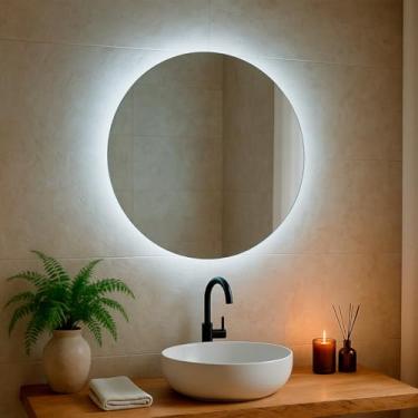 Imagem de Espelho Redondo com Led 60cm 50cm 40cm 30cm Espelho Para Sala Quarto Banheiro de Parede Decorativo (Led Quente, 50cm)