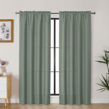 Imagem de Lecloud Cortinas Bessie verde sálvia 198 cm de comprimento, 2 peças, cortinas arejadas para decoração de quarto, bolsos de haste com filtro de luz, cortinas de fazenda para sala de jantar, cada 101 cm