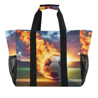 Imagem de ODAWA Bolsa de mercearia dobrável para viagem de futebol americano e férias, Football Fire, One Size