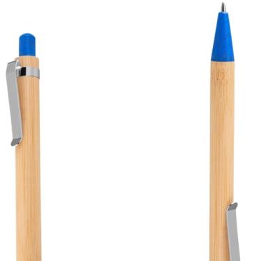 Imagem de Caneta Esferográfica Retrátil com Corpo de Bambu, Tinta Azul, Grip Antiderrapante, Kit com 10 Unidades, Estilo Executiva (Kit 2 Azul)