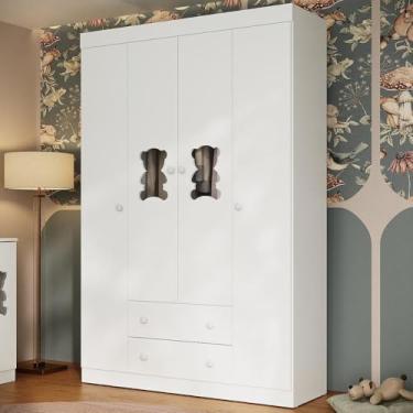 Imagem de Guarda-roupa Infantil 122cm com Vidro 4 Portas e 2 Gavetas Teddy Multimóveis Mp4488 Branco
