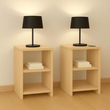 Imagem de Conjunto de duas mesas de cabeceira com nicho, adequadas para mobiliário de quarto, feitas de MDF (fibra de média densidade). (Madeirado Claro)