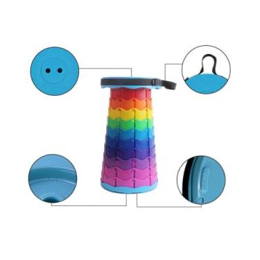 Imagem de Banqueta Retrátil Telescópica Portátil Colorida Arco-Íris com Alça, 45cm Altura Ajustável, Suporta até 100kg, para Camping, Pesca, Praia