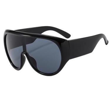 Imagem de Óculos de grau retrô com armação grande, óculos de sol femininos, lentes cor chá, proteção UV400, óculos de sol masculinos estilosos, modelo único, B, 1 peça