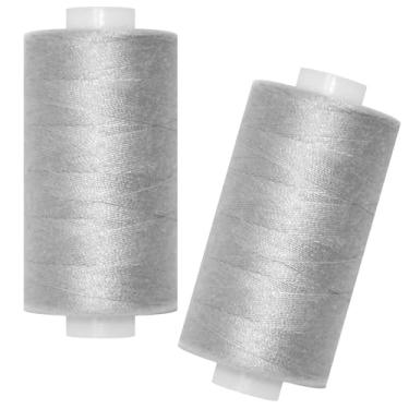 Imagem de Linha de costura multiuso - 2 carretéis de linha de costura manual de poliéster para máquina de costura para costura manual e à máquina (cinza pérola, 2 carretéis)