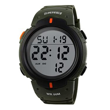 Imagem de ZJchao Relógio Digital Masculino Cronômetro Alarme Relógio Luminoso Caixa Redonda Retroiluminação LED Fecho de Fivela de Pino Ajustável para Esportes Dias Casuais Preto Vermelho Verde (Verde exército)