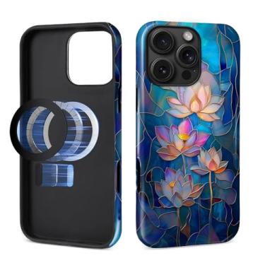 Imagem de DAIZAG Capa para iPhone 16 Pro Max, [compatível com MagSafe], capa magnética para celular, híbrido pesado 2 em 1, resistente à prova de choque, vitral pastel lótus