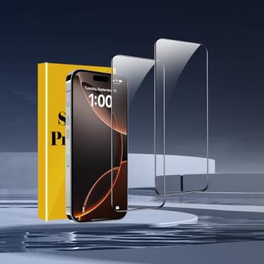 Imagem de Pacote com 2 protetores de tela para iPhone 16 Pro, Ultra HD, dureza 9H, resistente a arranhões, compatível com capas
