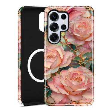 Imagem de Aitipy Capa magnética para Samsung Galaxy S24 Ultra, compatível com MagSafe, linda estética vitral rosa design capa de telefone TPU macio e capa protetora de policarbonato rígido para mulheres e