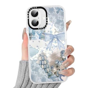 Imagem de FBHGLOA Capa de telefone para iPhone 16 de 6,1 polegadas, linda colagem de flores, capa de telefone com design floral com laço de nuvem azul coquete macia TPU proteção total à prova de choque