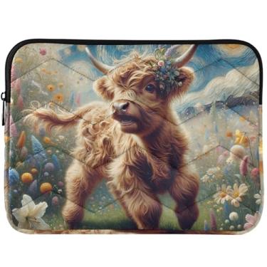 Imagem de Capa protetora de computador personalizada Spring Highland Gado vaca fofa fofa para laptop capa protetora universal para computador de 13 a 14 polegadas para MacBook Pro capa de 14 polegadas