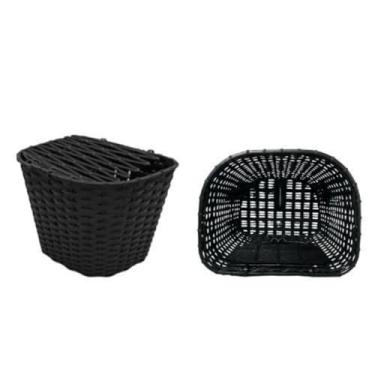 Imagem de Cesta Dianteira Bicicleta Plástico Estilo Vime Praticidade Charme para Pedal Diário e Compras(Preto)