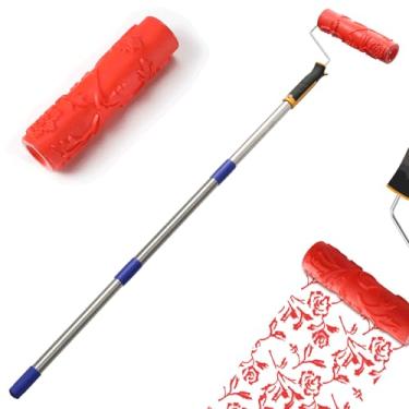 Imagem de Rolo de textura Rolo de pintura texturizado de 53 polegadas de comprimento 2 em 1 Rolo de carimbo de concreto Padrão fácil de limpar Rolo de pintura de textura com haste de extensão para paredes
