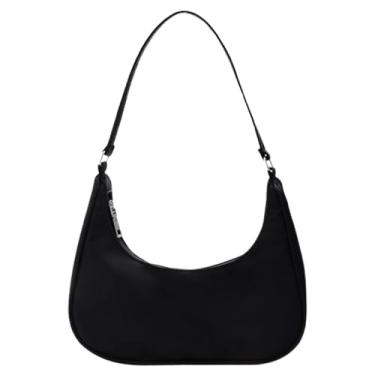 Imagem de Bolsa para axilas, bolsa crescente, transversal, preta, de nylon, bolsa de ombro, mini bolsa de mão para mulheres, bolsa clutch com zíper