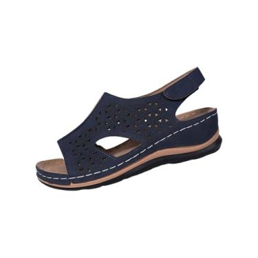 Imagem de Sandálias de praia femininas plus size cor sólida bico redondo sola macia casual confortável primavera verão ao ar livre, Azul marino, 35