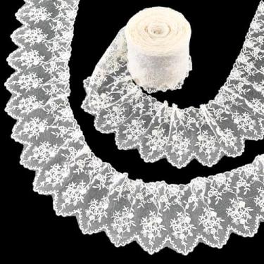 Imagem de FINGERINSPIRE 7,5 jardas com acabamento de renda floral, 11,5 cm de largura, bordado de renda, fita floral branca de algodão, acabamento decorativo, bordas onduladas, acabamentos de costura para