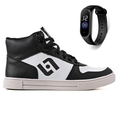 Imagem de Tenis Infantil Meninos Botinha Cano Alto Escolar Casual Basico + Relog