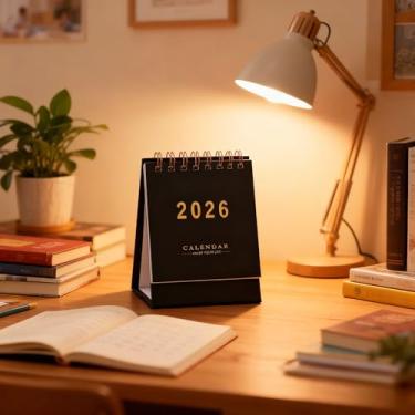 Imagem de Calendário de mesa 2026, agenda semanal mensal com papel grosso, calendário de mesa pequeno para escritório e organização doméstica (preto)