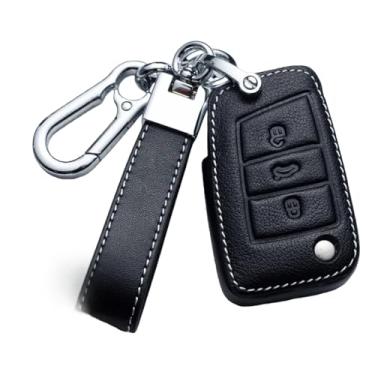 Imagem de Capa de couro para chave de carro, capa com suporte para controle remoto, compatível com VW Jetta Golf Polo Passat Tiguan, compatível com Skoda Octavia, bolsa de assento(B-black)