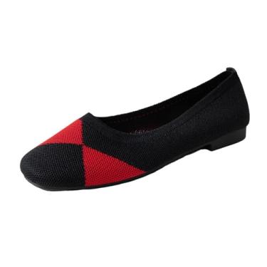 Imagem de Sapatilhas femininas sem cadarço com bico quadrado color block, boca rasa, Vermelho, 35