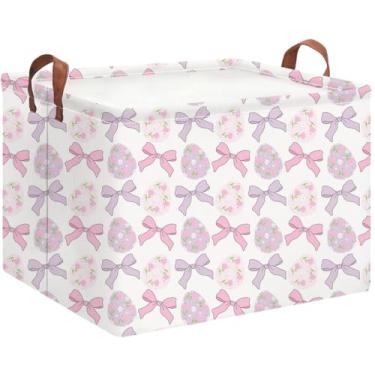 Imagem de HKEC Cesta De Páscoa Retangular Vazia, Conjunto Presente Para Crianças, Caça Aos Ovos Páscoa, Caixa Brinquedos Com Alças, Decoração Quarto (Cesta Laço)