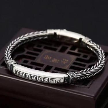 Imagem de Pulseira De Corda De Cânhamo Prata 4mm Masculina Casual Retro Estilo C