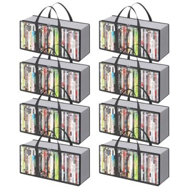 Imagem de YAYODS Pacote com 8 sacos de armazenamento de DVD, estojo de PVC transparente para CD com alças, organizador de mídia para CDs, Blu-ray, videogames, álbuns, capas de filmes