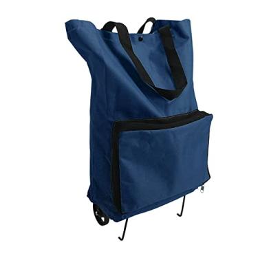Imagem de TOPINCN Bolsa de Carrinho Dobrável, Sacola Reutilizável de Lona Oxford Grande Capacidade Com Rodas, para Compras Viagens Acampamento Caminhadas Praia Piquenique Lavanderia Bagagem (Azul-marinho)