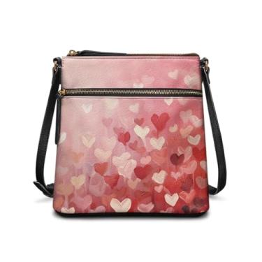 Imagem de HUGS IDEA Bolsa transversal de couro para mulheres e homens, bolsa de ombro grande para celular, Corações rosa