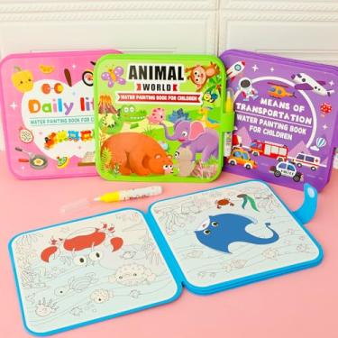 Imagem de Livro de pintura aquática para crianças, pacote com 4, livro de colorir com tema de caneta, sem bagunça, arte de pintura para crianças pequenas, sem bagunça, reutilizável, divertido para crianças a